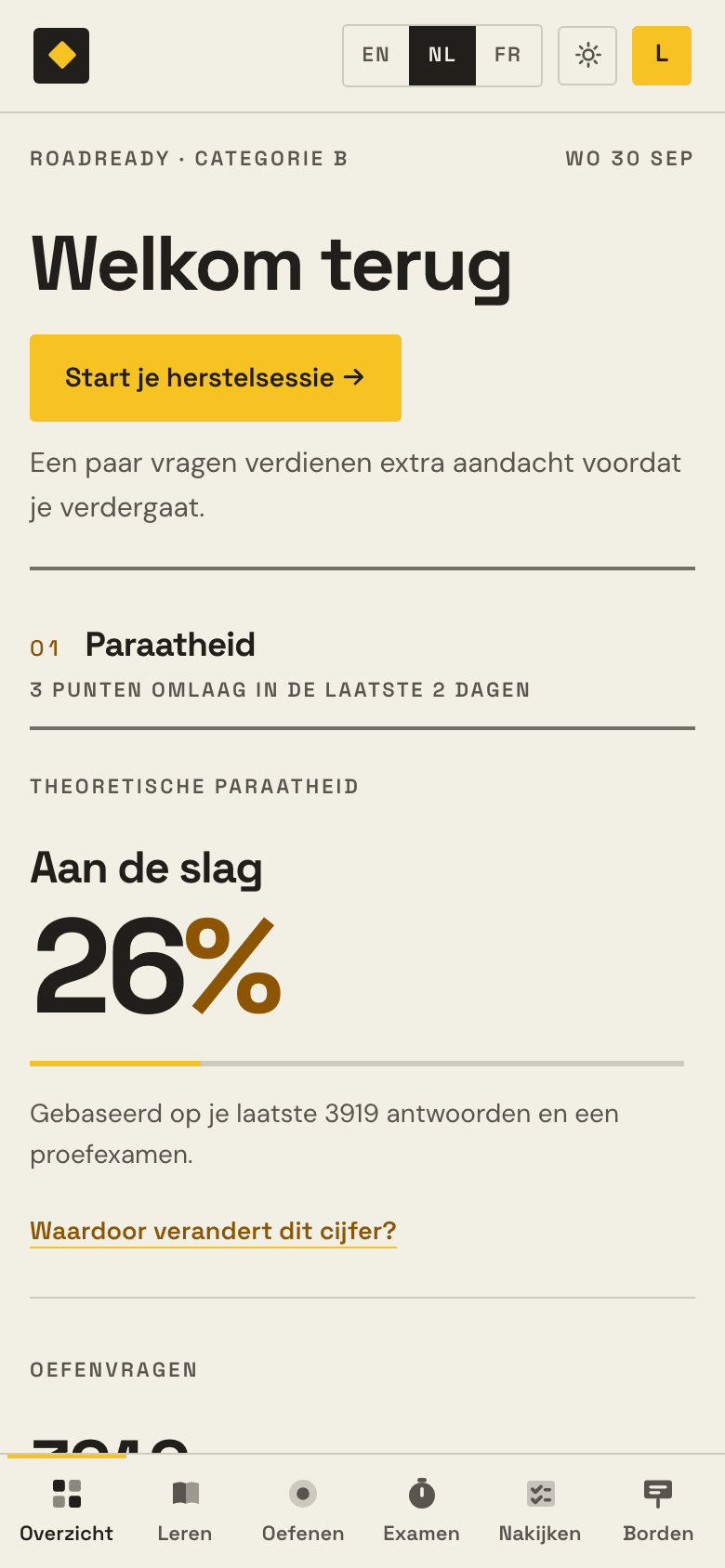Het Examula-dashboard: de paraatheidsband en het cijfer, en wat je hierna aanpakt